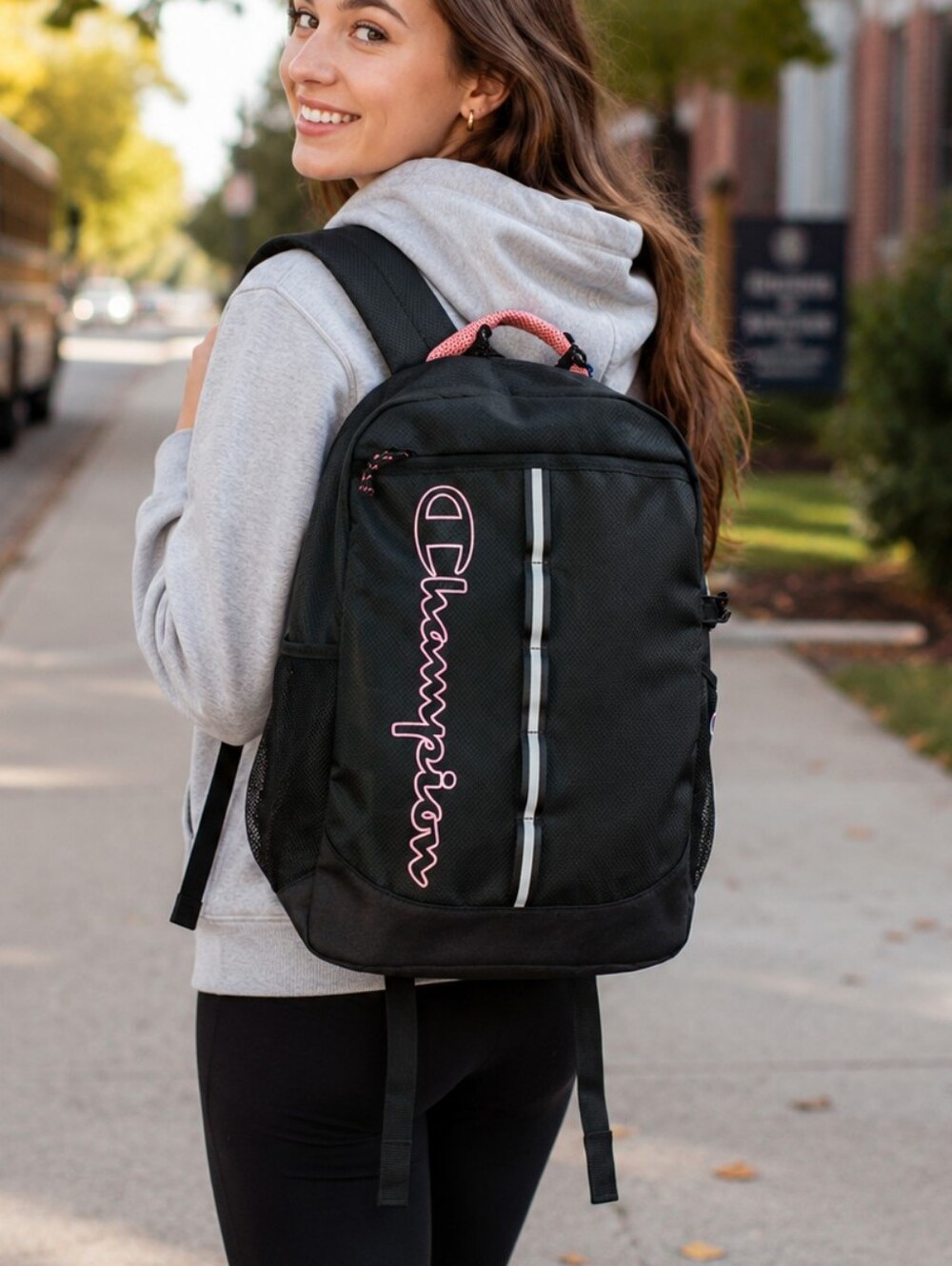 Champion Black Pink Student Work Backpack Bookbag 17 inch Laptop Bag NEW NWT